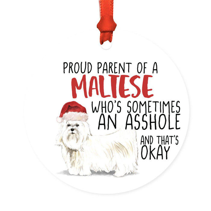 Round MDF Natural Wood Christmas Tree Ornament Dog Lover's Gift, Watercolor Design 2-Set of 1-Andaz Press-Maltese-