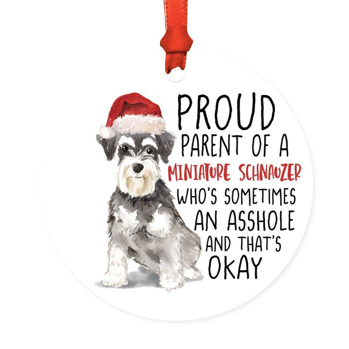 Round MDF Natural Wood Christmas Tree Ornament Dog Lover's Gift, Watercolor Design 2-Set of 1-Andaz Press-Miniature Schnauzer-