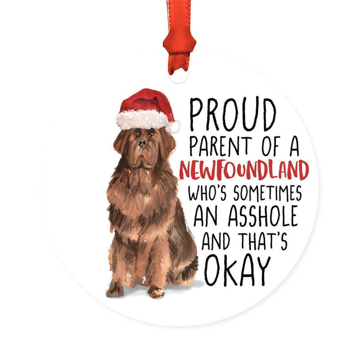 Round MDF Natural Wood Christmas Tree Ornament Dog Lover's Gift, Watercolor Design 2-Set of 1-Andaz Press-Newfoundland-