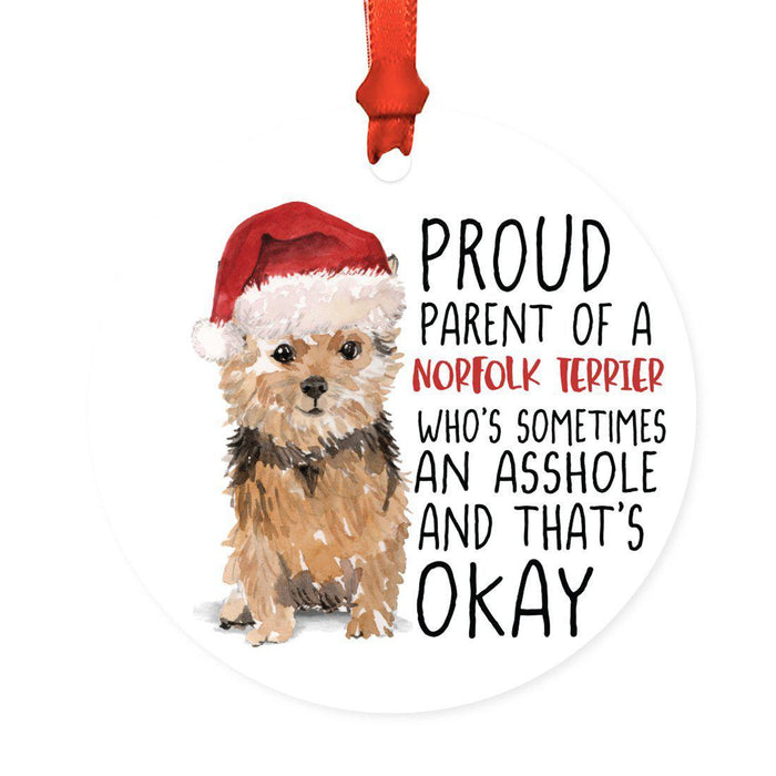 Round MDF Natural Wood Christmas Tree Ornament Dog Lover's Gift, Watercolor Design 2-Set of 1-Andaz Press-Norfolk Terrier-