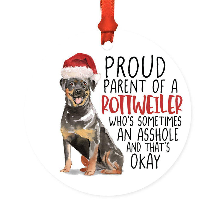 Round MDF Natural Wood Christmas Tree Ornament Dog Lover's Gift, Watercolor Design 2-Set of 1-Andaz Press-Rottweiler-