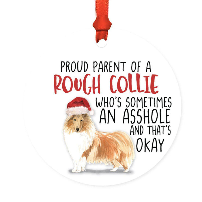 Round MDF Natural Wood Christmas Tree Ornament Dog Lover's Gift, Watercolor Design 2-Set of 1-Andaz Press-Rough Collie-