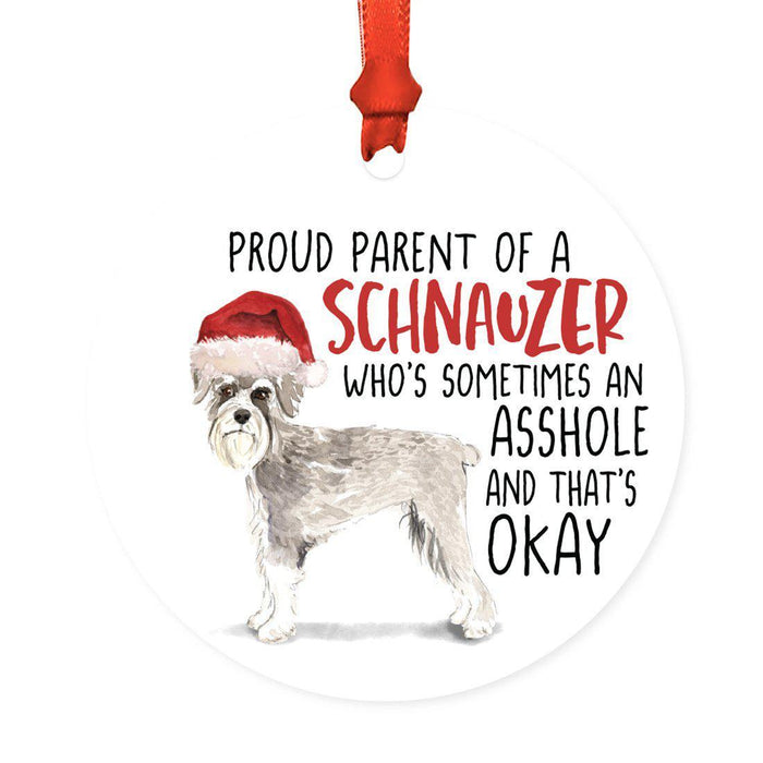 Round MDF Natural Wood Christmas Tree Ornament Dog Lover's Gift, Watercolor Design 2-Set of 1-Andaz Press-Schnauzer-