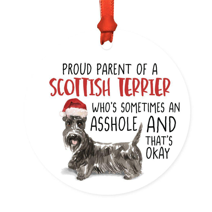 Round MDF Natural Wood Christmas Tree Ornament Dog Lover's Gift, Watercolor Design 2-Set of 1-Andaz Press-Scottish Terrier-