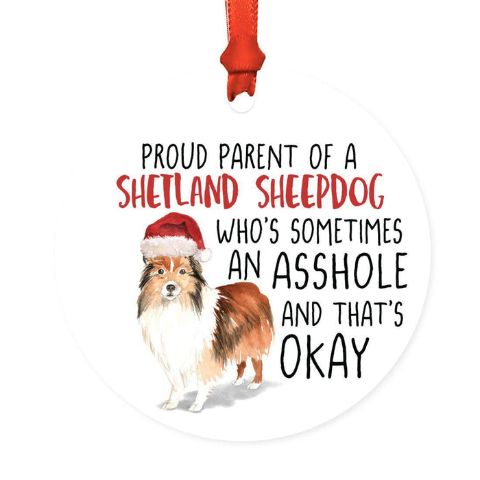 Round MDF Natural Wood Christmas Tree Ornament Dog Lover's Gift, Watercolor Design 2-Set of 1-Andaz Press-Shetland Sheepdog-