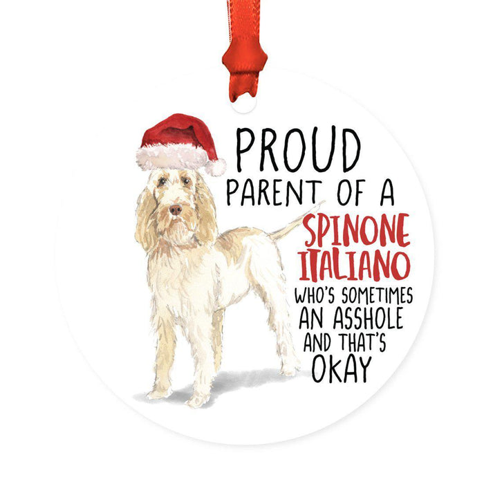 Round MDF Natural Wood Christmas Tree Ornament Dog Lover's Gift, Watercolor Design 2-Set of 1-Andaz Press-Spinone Italiano-