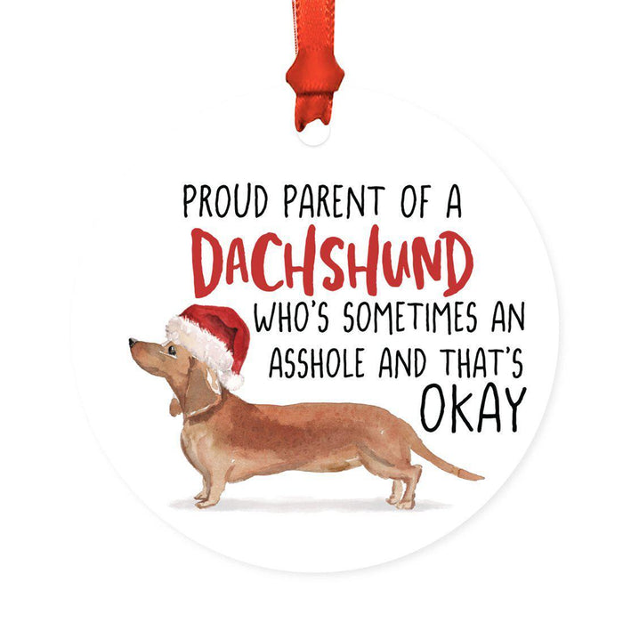 Round MDF Natural Wood Christmas Tree Ornament Dog Lover's Gift, Watercolor Design 2-Set of 1-Andaz Press-Tan Dachshund-