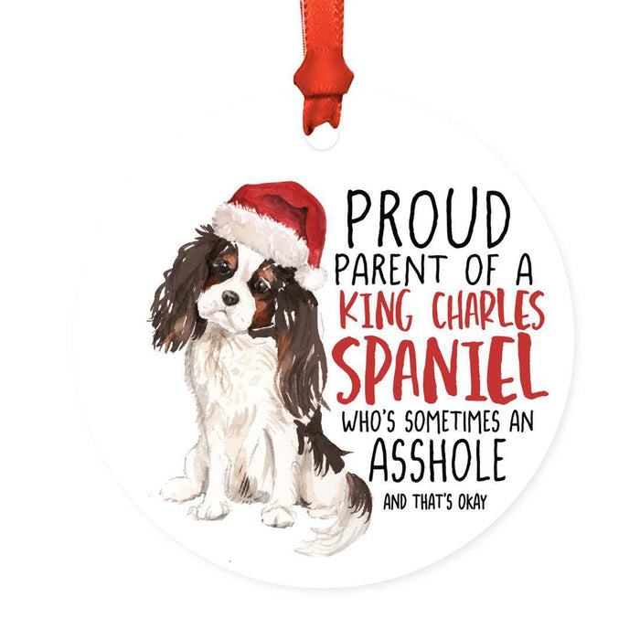 Round MDF Natural Wood Christmas Tree Ornament Dog Lover's Gift, Watercolor Design 2-Set of 1-Andaz Press-Tri Color King Charles Spaniel-