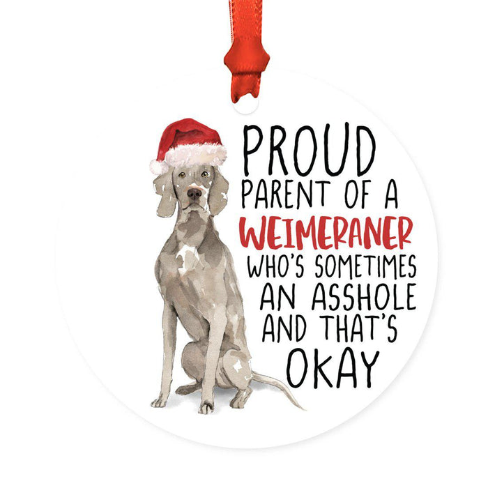 Round MDF Natural Wood Christmas Tree Ornament Dog Lover's Gift, Watercolor Design 2-Set of 1-Andaz Press-Weimeraner-