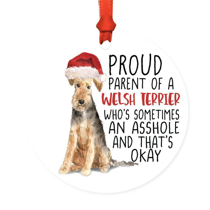 Round MDF Natural Wood Christmas Tree Ornament Dog Lover's Gift, Watercolor Design 2-Set of 1-Andaz Press-Welsh Terrier-