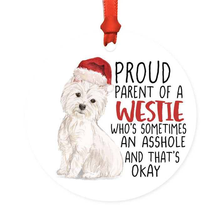 Round MDF Natural Wood Christmas Tree Ornament Dog Lover's Gift, Watercolor Design 2-Set of 1-Andaz Press-Westie-