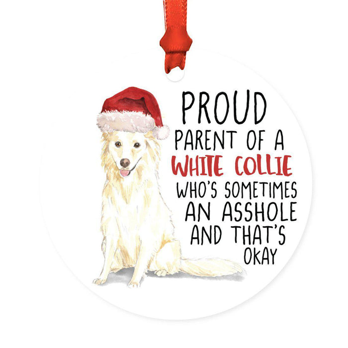 Round MDF Natural Wood Christmas Tree Ornament Dog Lover's Gift, Watercolor Design 2-Set of 1-Andaz Press-White Collie-