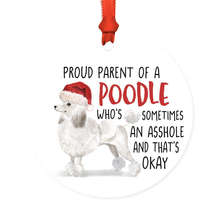 Round MDF Natural Wood Christmas Tree Ornament Dog Lover's Gift, Watercolor Design 2-Set of 1-Andaz Press-White Poodle-