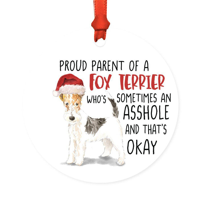 Round MDF Natural Wood Christmas Tree Ornament Dog Lover's Gift, Watercolor Design 2-Set of 1-Andaz Press-Wire Haired Fox Terrier-