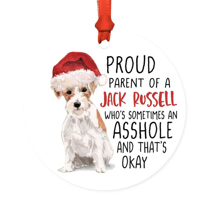 Round MDF Natural Wood Christmas Tree Ornament Dog Lover's Gift, Watercolor Design 2-Set of 1-Andaz Press-Wire Haired Jack Russell-