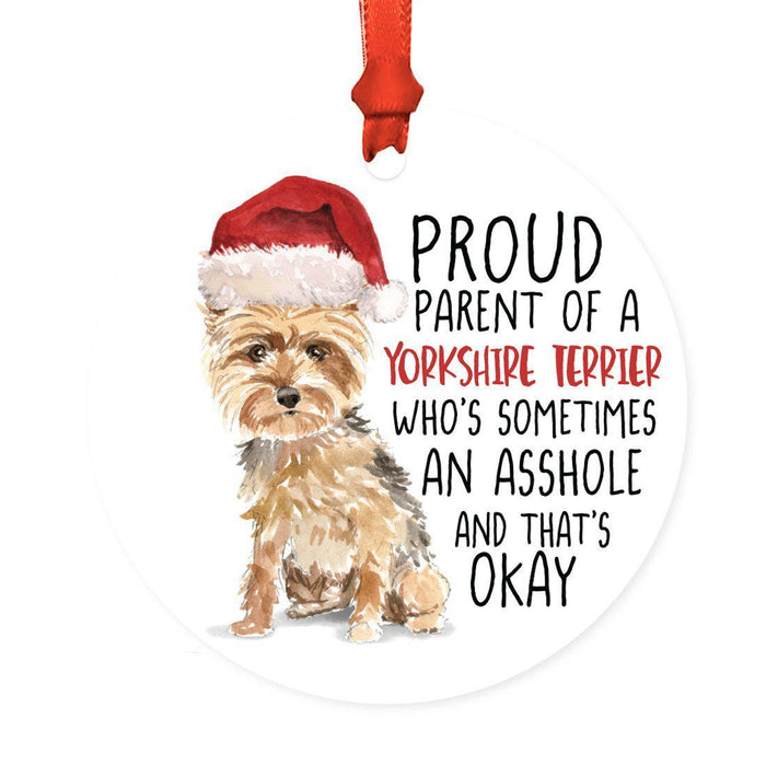 Round MDF Natural Wood Christmas Tree Ornament Dog Lover's Gift, Watercolor Design 2-Set of 1-Andaz Press-Yorkshire Terrier-