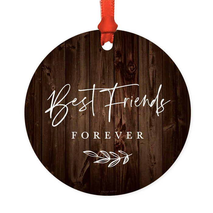 Round Metal Christmas Ornament Collectible Friendship Gift, Rustic Wood-Set of 1-Andaz Press-Best Friends Forever-