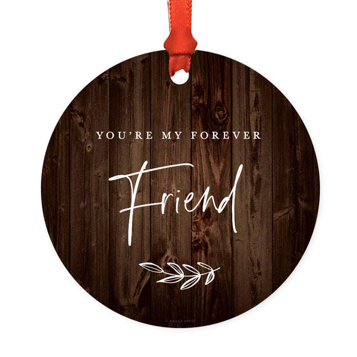 Round Metal Christmas Ornament Collectible Friendship Gift, Rustic Wood-Set of 1-Andaz Press-Forever Friend-