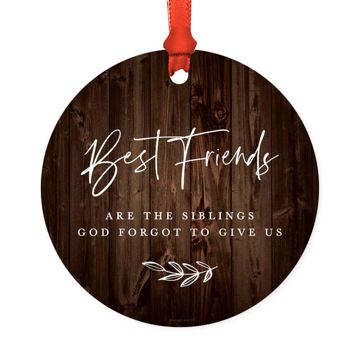 Round Metal Christmas Ornament Collectible Friendship Gift, Rustic Wood-Set of 1-Andaz Press-Siblings-