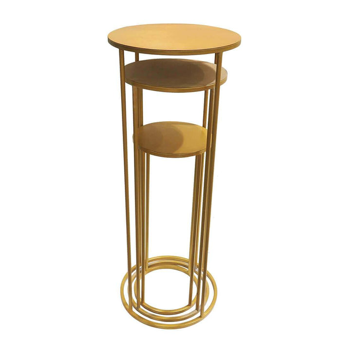 Round Metal Floral Stand Set, Set of 3-Set of 3-Koyal Wholesale-Gold-