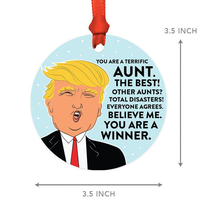 Round Natural Wood MDF Christmas Ornament, Funny President Donald Trump, Family Members MAGA Design 1-Set of 1-Andaz Press-Aunt-