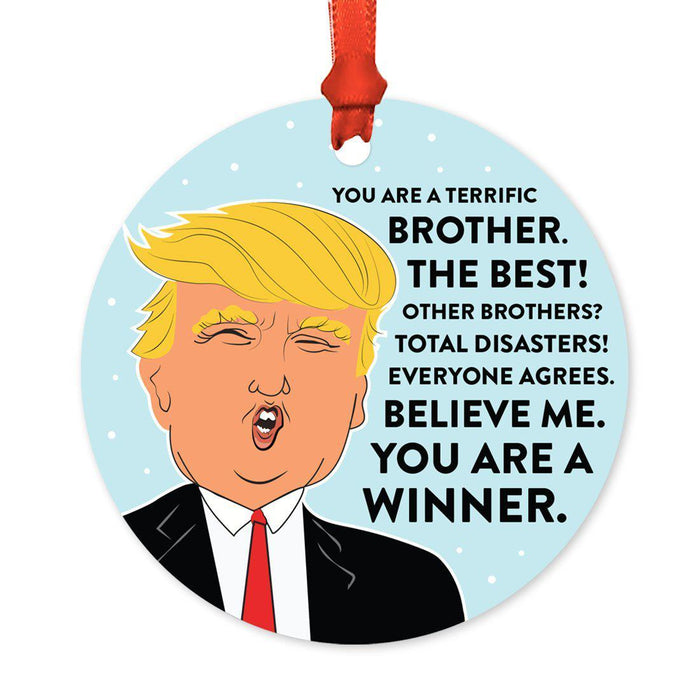 Round Natural Wood MDF Christmas Ornament, Funny President Donald Trump, Family Members MAGA Design 1-Set of 1-Andaz Press-Brother-