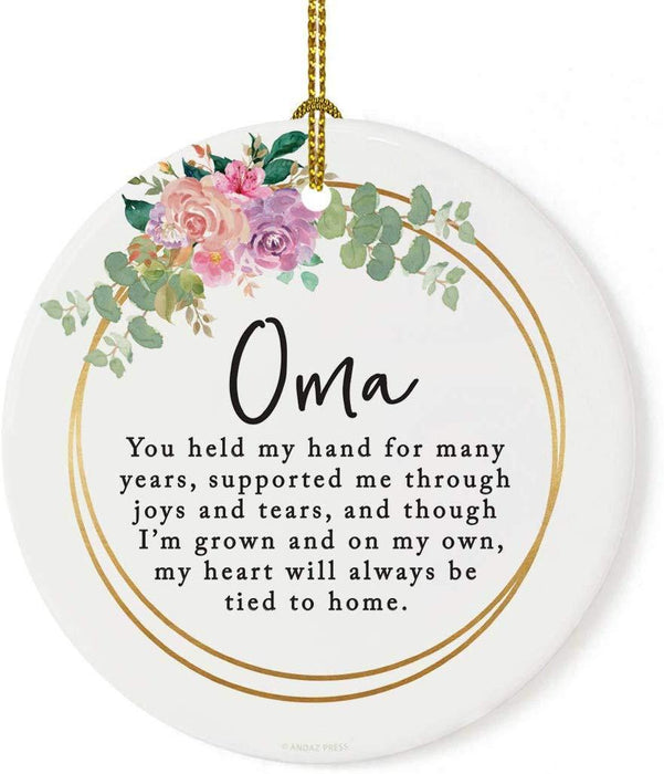 Round Porcelain Christmas Tree Ornament, Thank You-Set of 1-Andaz Press-Oma You Held My Hand for Many Years-