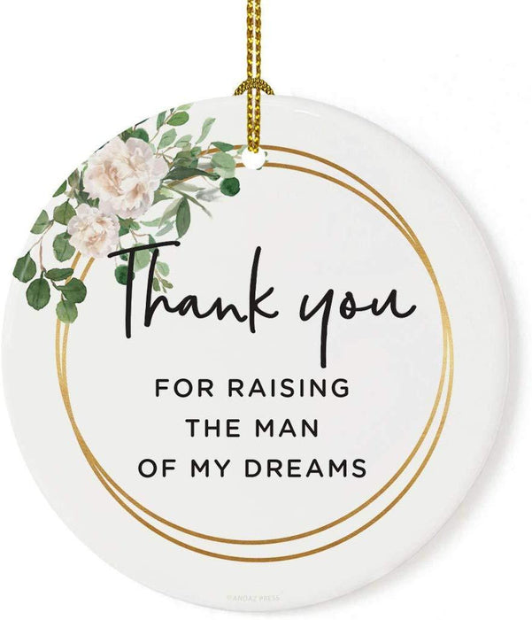 Round Porcelain Christmas Tree Ornament, Thank You-Set of 1-Andaz Press-Thank You for Raising The Man of My Dreams-