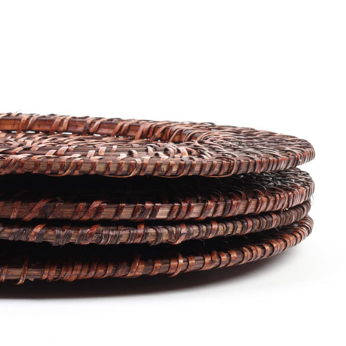 Round Rattan Charger Plates-Set of 4-Koyal Wholesale-Tan-