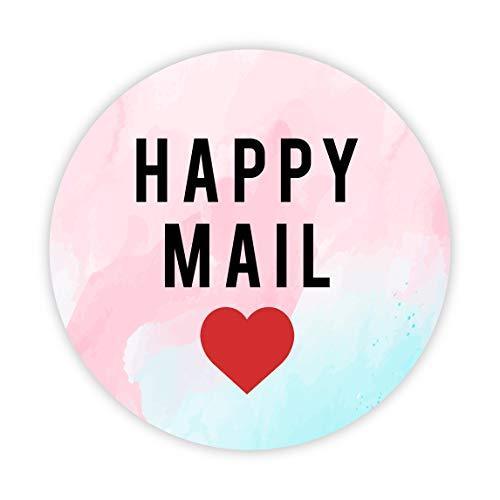 Round Small Business Sticker Labels 120-Pack-set of 120-Andaz Press-Watercolor Happy Mail, Red Heart-