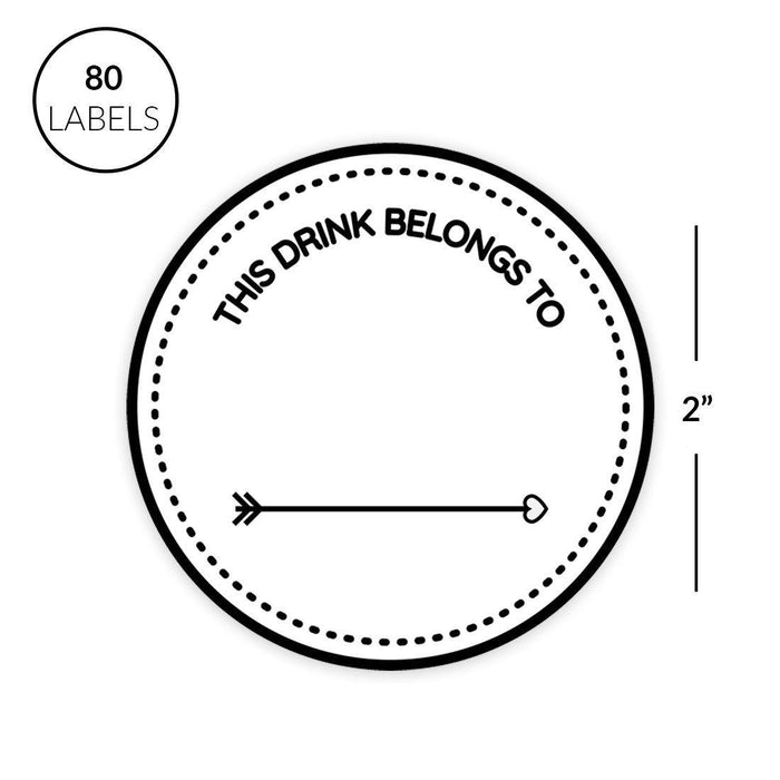 Round Vinyl Drink Stickers, This Drink Belongs To, Blank Drink Labels for Cocktail Party-Set of 80-Andaz Press-This Drink Belongs To Arrow Design-