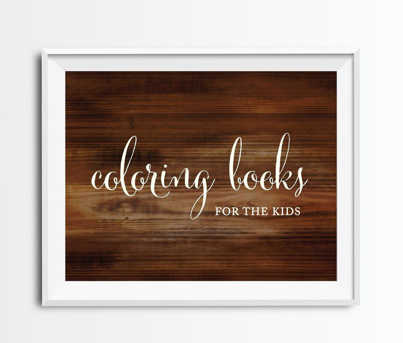 Rustic Wood Wedding Party Signs-Set of 1-Andaz Press-Kids Table - Coloring Books-