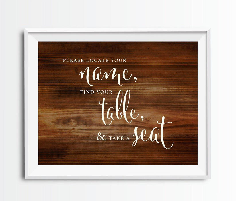 Rustic Wood Wedding Party Signs-Set of 1-Andaz Press-Locate Your Name, Find Table, Take Seat-