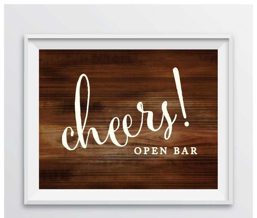 Rustic Wood Wedding Party Signs-Set of 1-Andaz Press-Open Bar Cheers!-