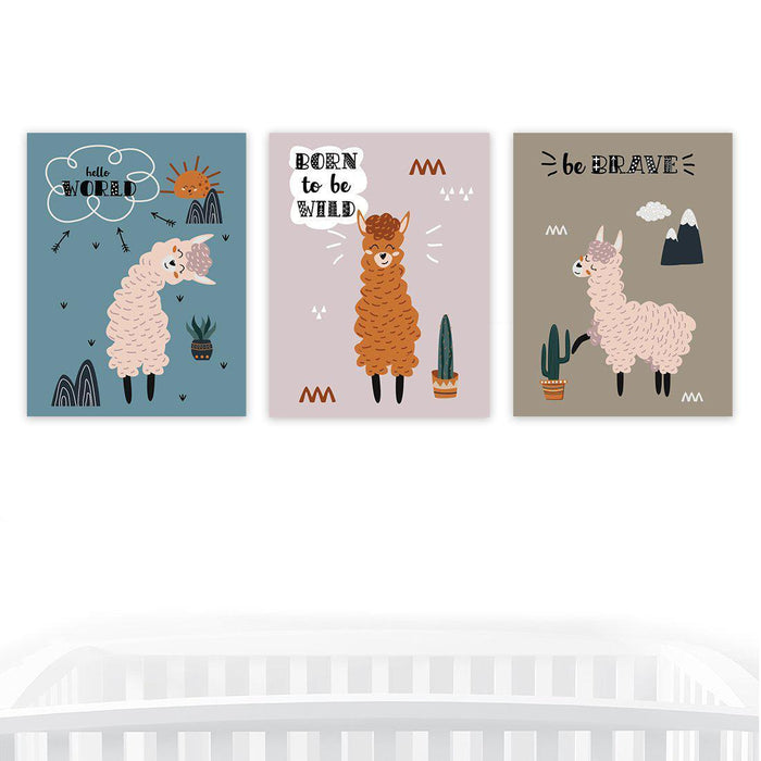 Scandinavian Hello Llama Kids Wall Art Collection-Set of 1-Andaz Press-Hello World-