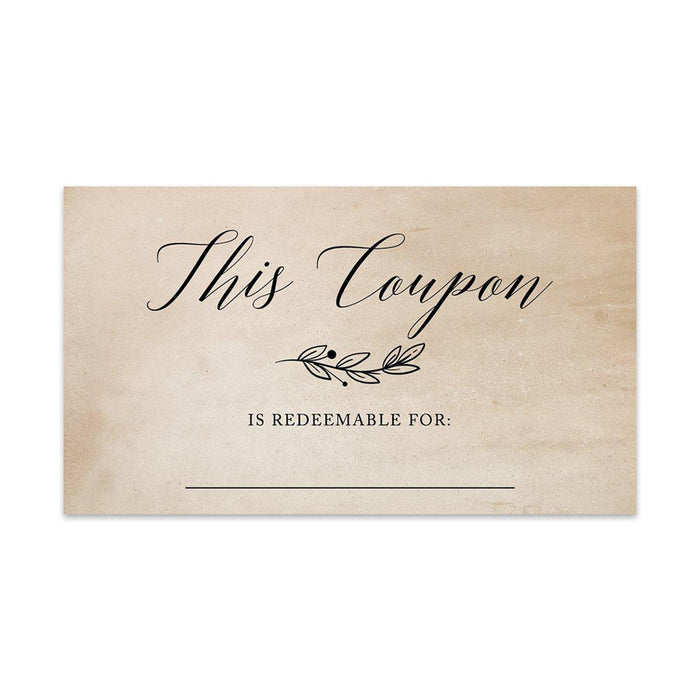 Script Blank Coupon Is Redeemable For Voucher Cards, Redeem Discount Small Business-Set of 100-Andaz Press-Earthy Brown Minimal Stem Design-