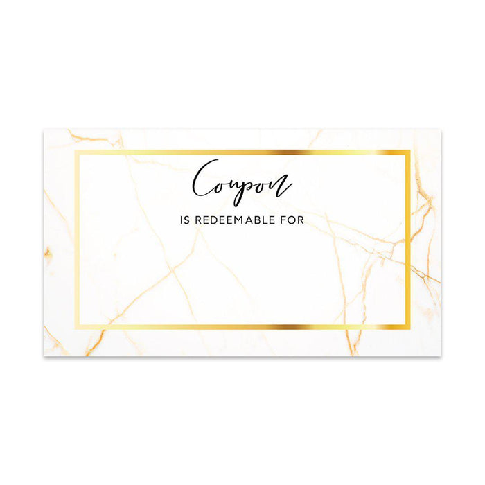 Script Blank Coupon Is Redeemable For Voucher Cards, Redeem Discount Small Business-Set of 100-Andaz Press-Gold Marble-