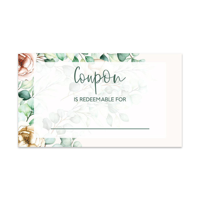 Script Blank Coupon Is Redeemable For Voucher Cards, Redeem Discount Small Business-Set of 100-Andaz Press-Ivory and Champagne Roses-