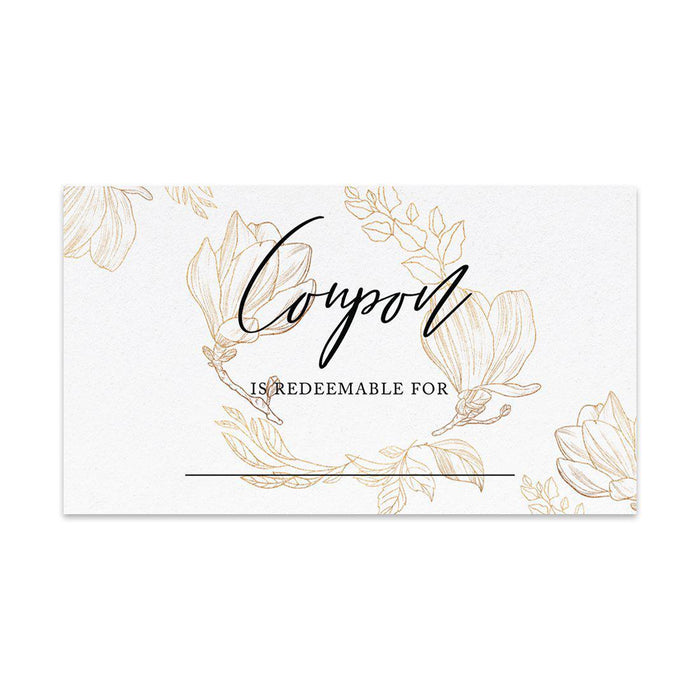 Script Blank Coupon Is Redeemable For Voucher Cards, Redeem Discount Small Business-Set of 100-Andaz Press-Minimal Line Blooms-