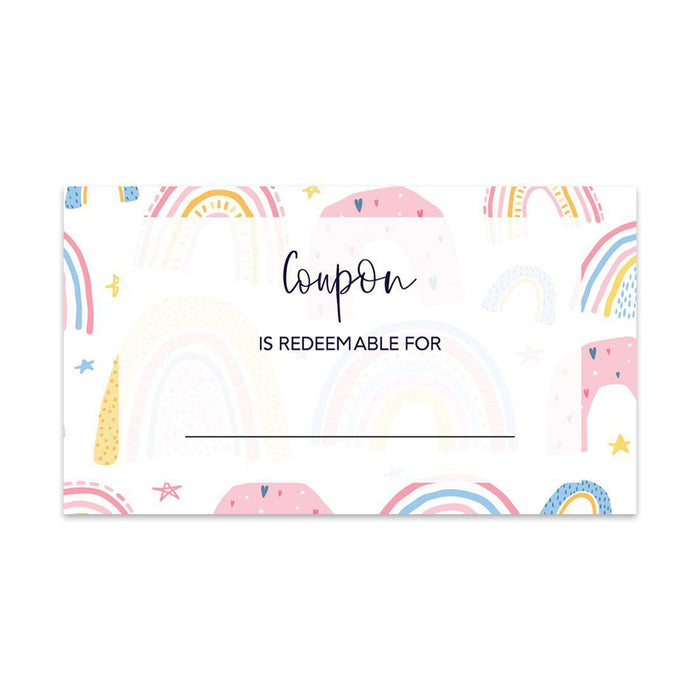Script Blank Coupon Is Redeemable For Voucher Cards, Redeem Discount Small Business-Set of 100-Andaz Press-Rainbows and Stars-