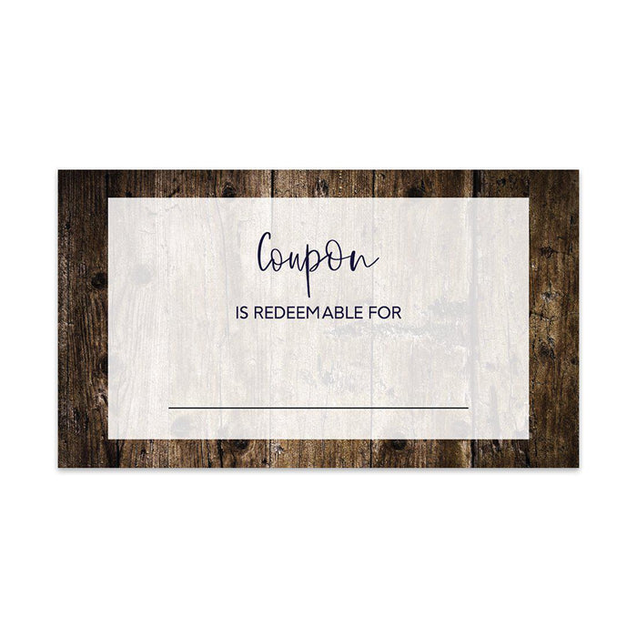 Script Blank Coupon Is Redeemable For Voucher Cards, Redeem Discount Small Business-Set of 100-Andaz Press-Rustic Wood-