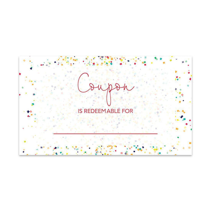 Script Blank Coupon Is Redeemable For Voucher Cards, Redeem Discount Small Business-Set of 100-Andaz Press-Sprinkled Confetti-