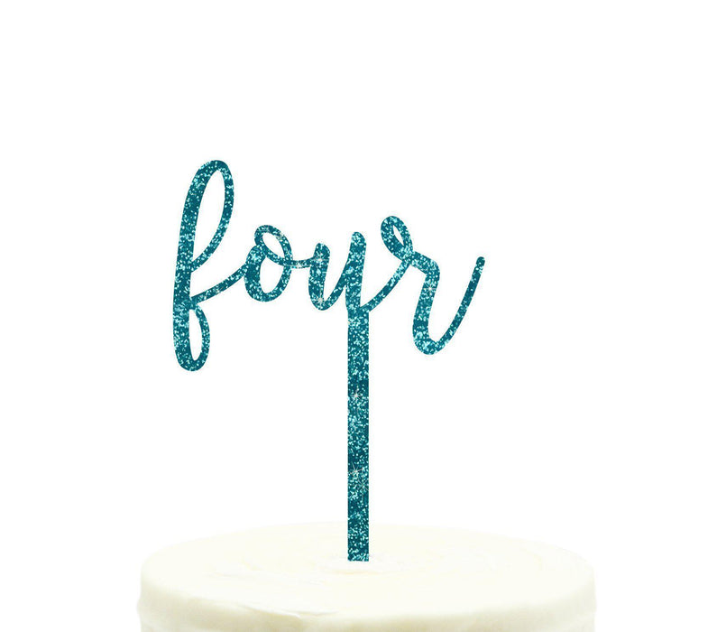 Script Number Glitter Acrylic Birthday Cake Toppers-Set of 1-Andaz Press-Aqua-Four-
