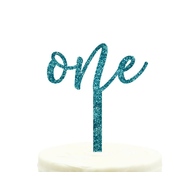 Script Number Glitter Acrylic Birthday Cake Toppers-Set of 1-Andaz Press-Aqua-One-
