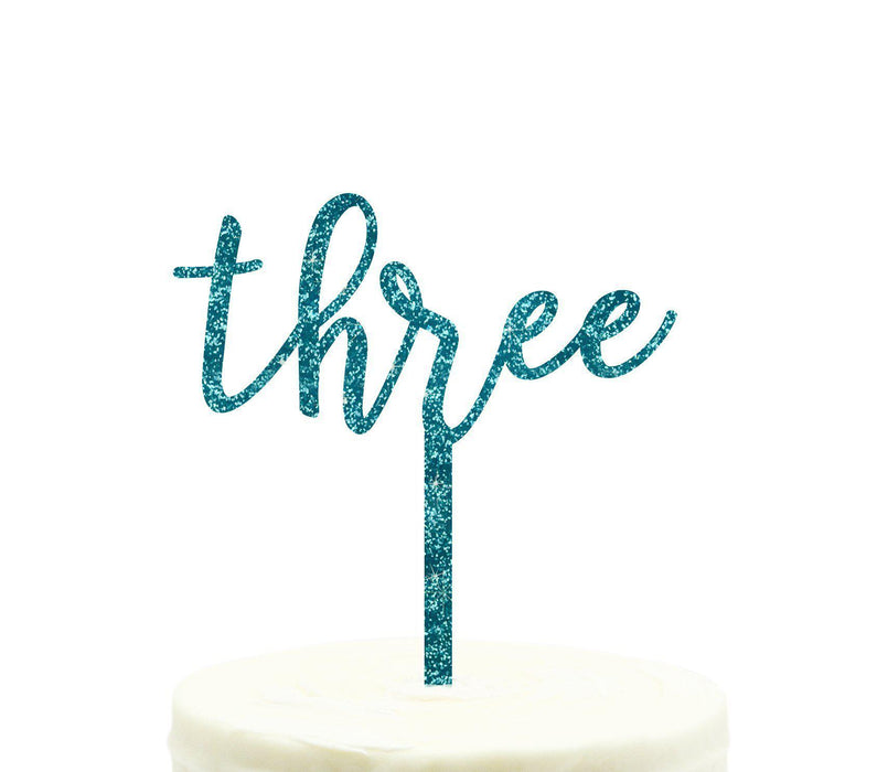 Script Number Glitter Acrylic Birthday Cake Toppers-Set of 1-Andaz Press-Aqua-Three-