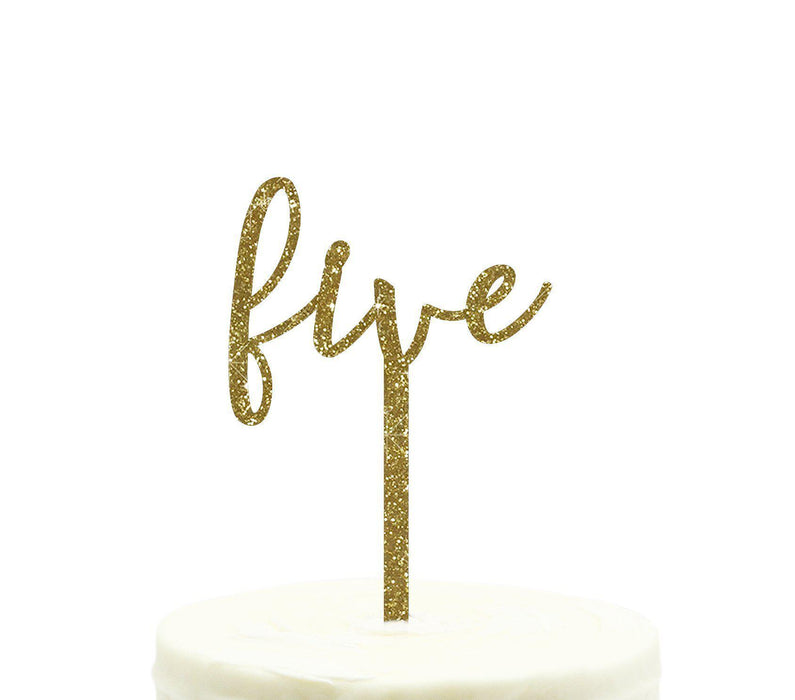 Script Number Glitter Acrylic Birthday Cake Toppers-Set of 1-Andaz Press-Gold-Five-