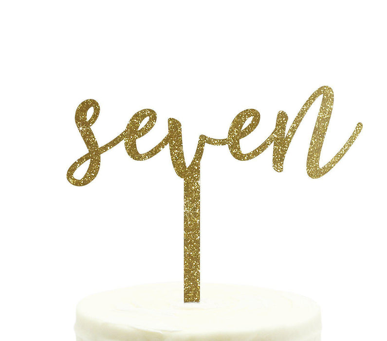 Script Number Glitter Acrylic Birthday Cake Toppers-Set of 1-Andaz Press-Gold-Seven-