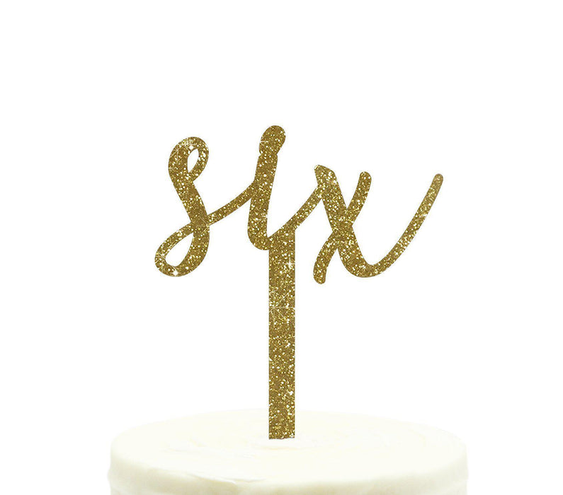 Script Number Glitter Acrylic Birthday Cake Toppers-Set of 1-Andaz Press-Gold-Six-