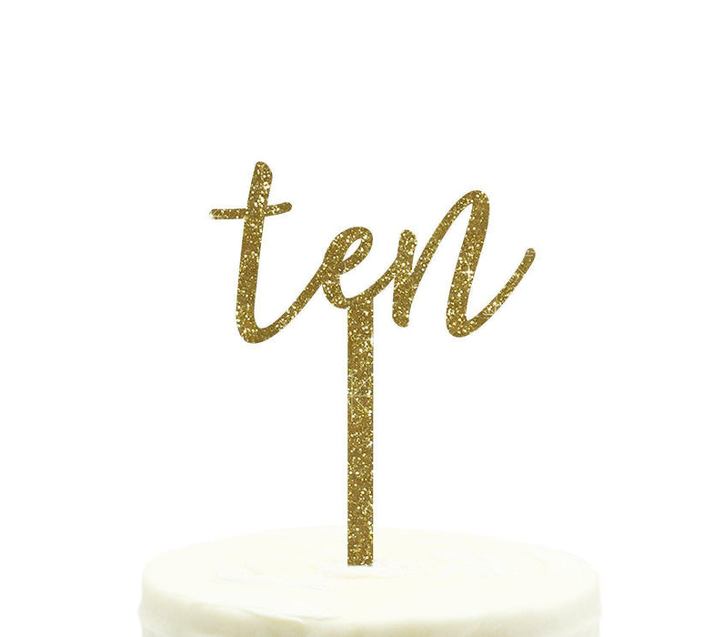 Script Number Glitter Acrylic Birthday Cake Toppers-Set of 1-Andaz Press-Gold-Ten-