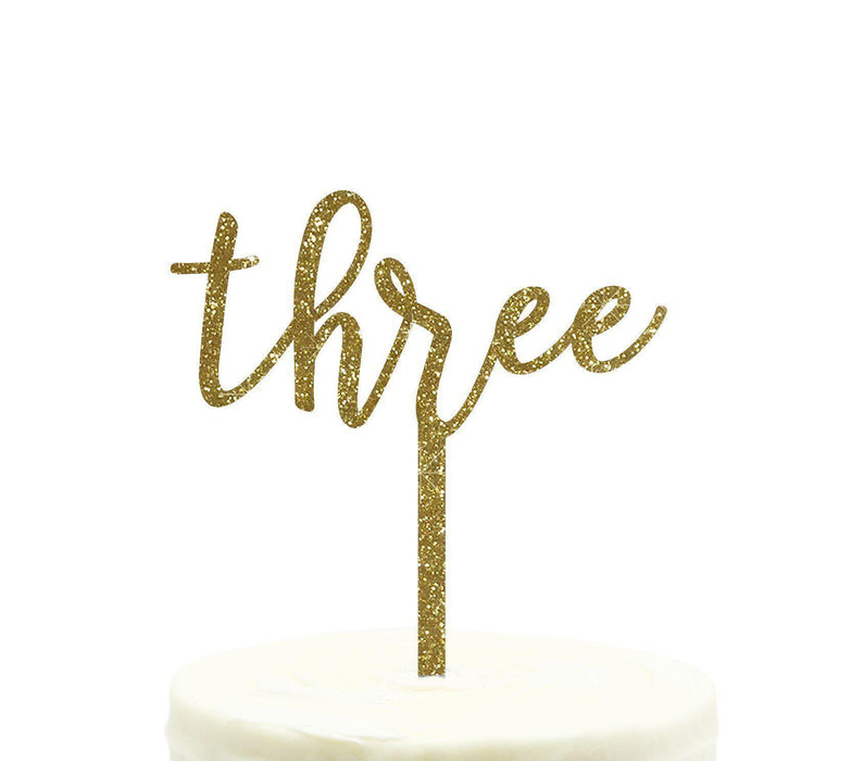 Script Number Glitter Acrylic Birthday Cake Toppers-Set of 1-Andaz Press-Gold-Three-